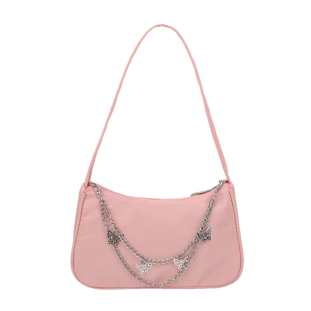 Fashion Women Pure Color Butterfly Chain Shoulder Bag