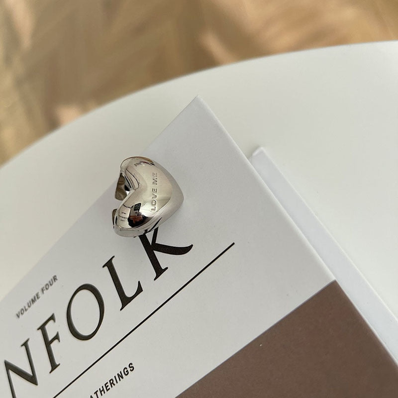 FOXANRY Silver Color Elegant Simple Smooth LOVE Heart Party Ring