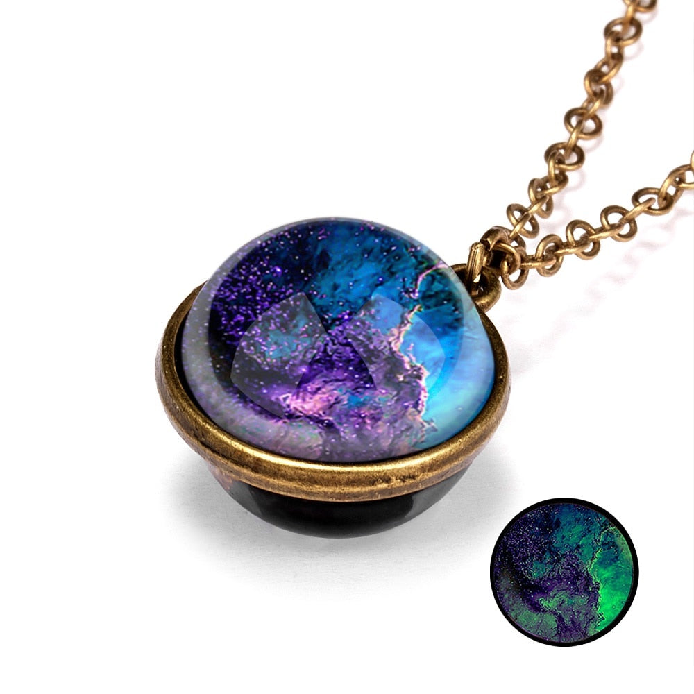1PC Vintage Colorful Galaxy Universe Round Pendant Necklace