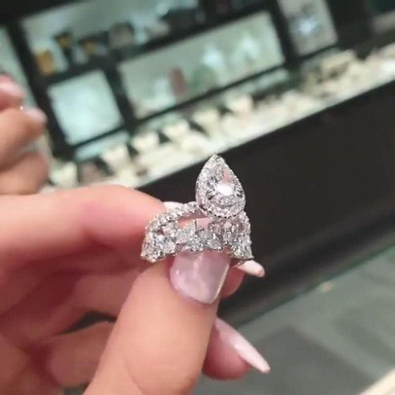 Huitan Fashion 2Pcs/Set Dazzling Cubic Zirconia Women Ring