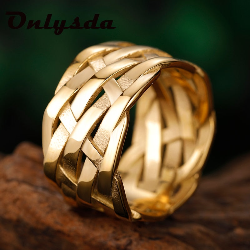 Onlysda Vintage Weave Viking Symbols Stainless Steel Men Ring