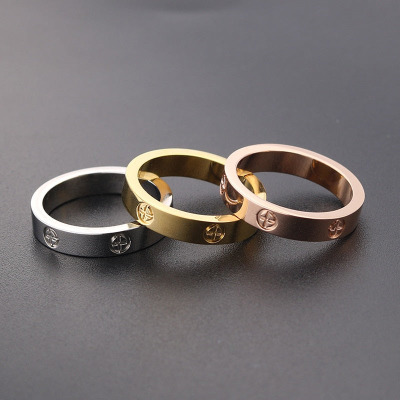 Trendy CZ Crystal Stainless Steel Rose Gold Color Love Ring