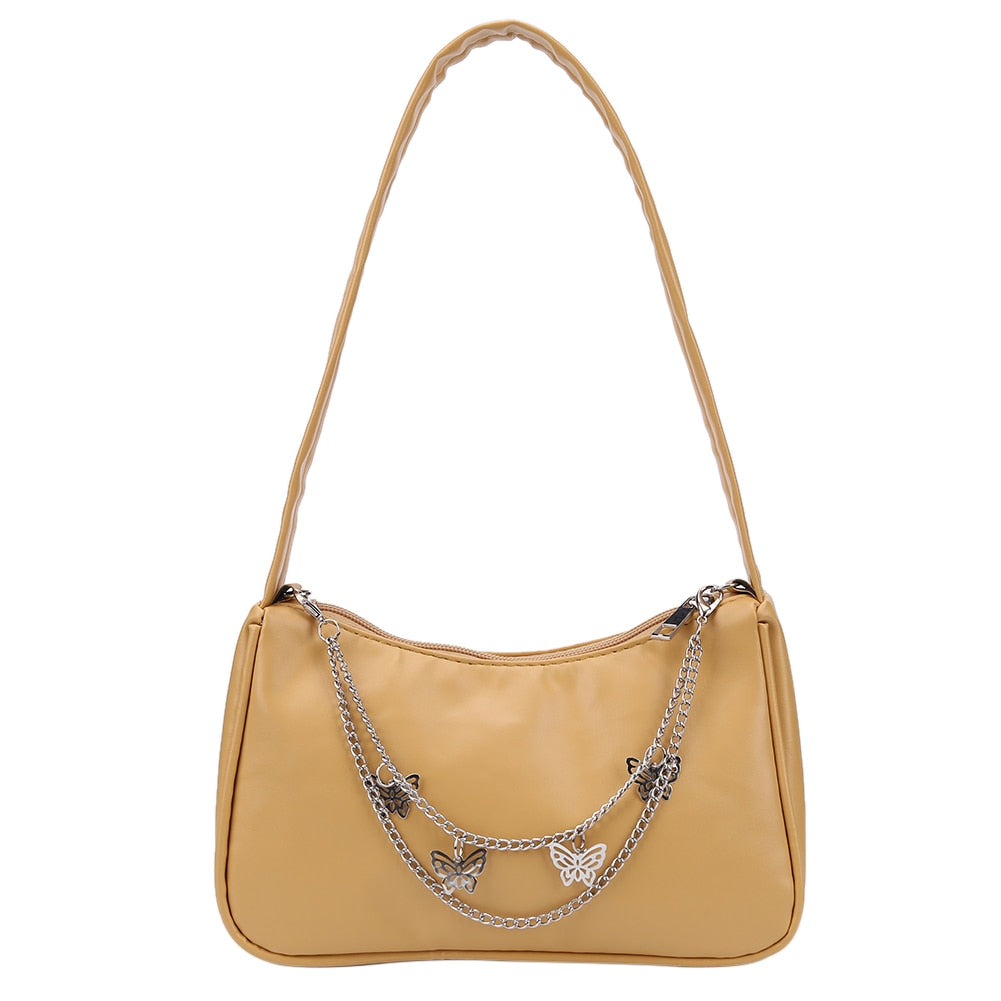 Fashion Women Pure Color Butterfly Chain Shoulder Bag