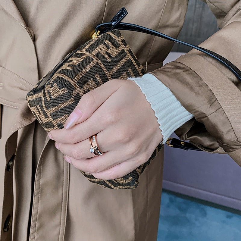 Classic Titanium Steel Rose Gold Double Letter Ring