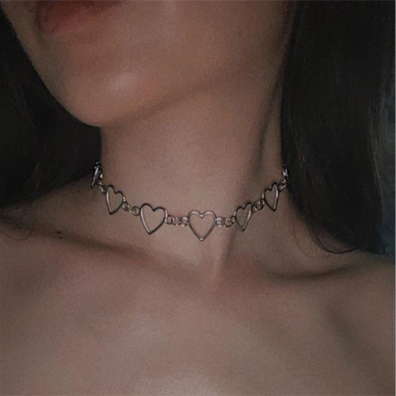 Hollow Korean Sweet Love Heart Choker Necklace