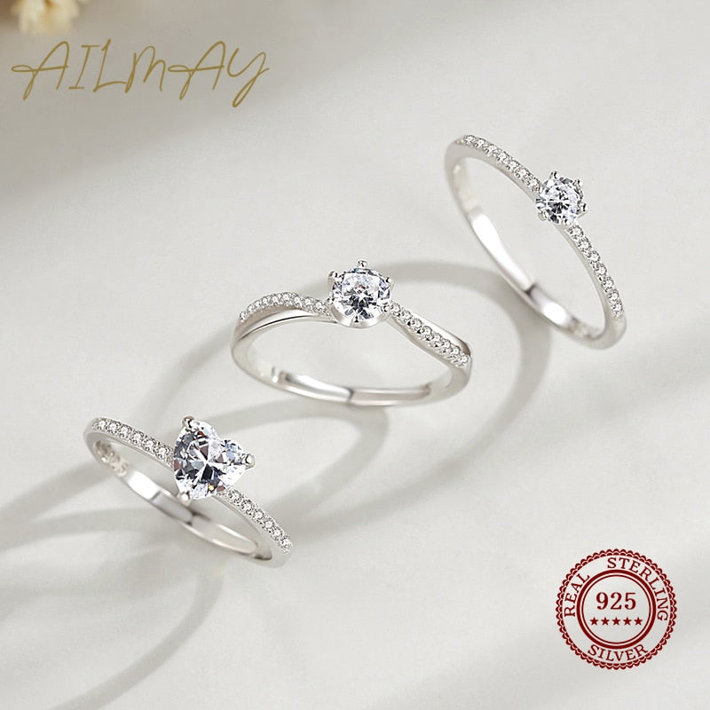 925 Sterling Silver Simple Sparkling Round Clear Zircon Ring