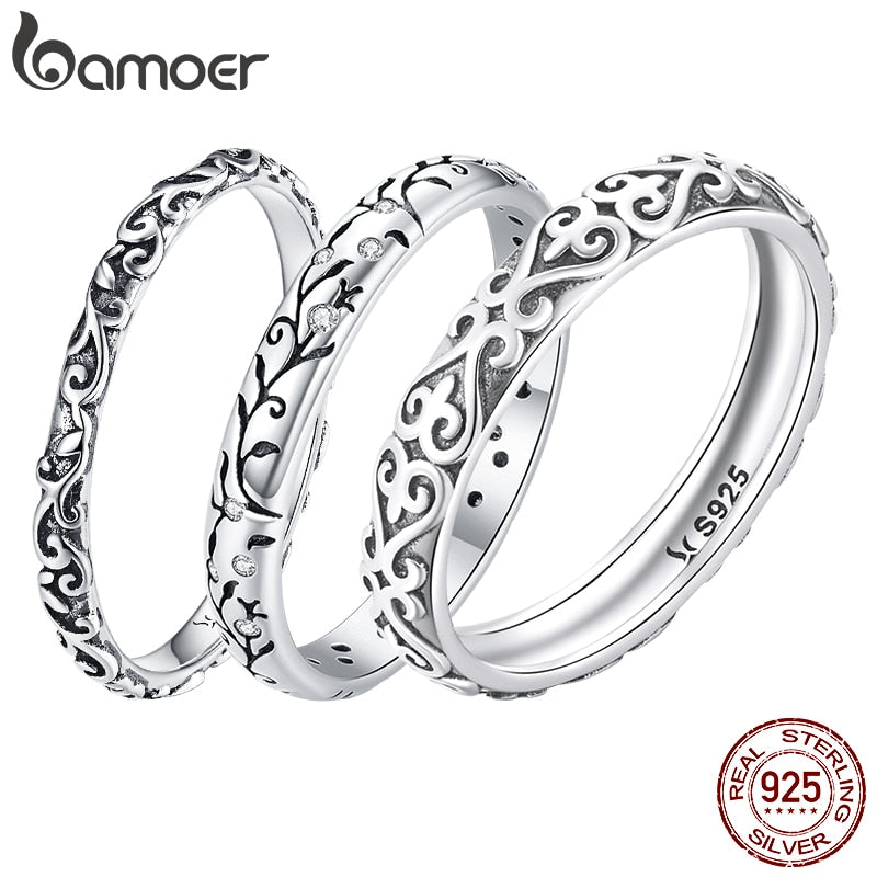 925 Sterling Silver Embossed Vintage Pattern Ring for Women
