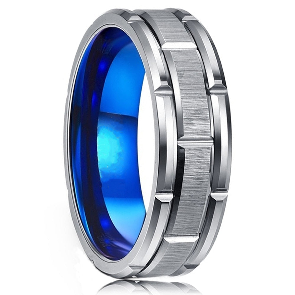 Simple Tungsten Carbide Gold Color Grooved Men Ring