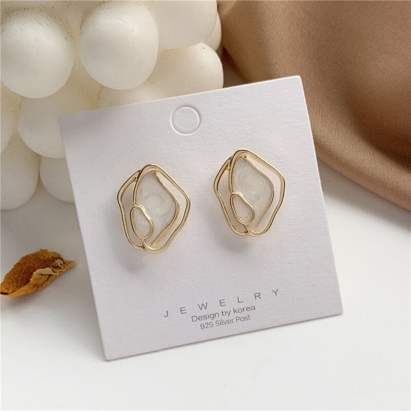 Shell Acetate Geometric Irregular Enamel Stud Earrings