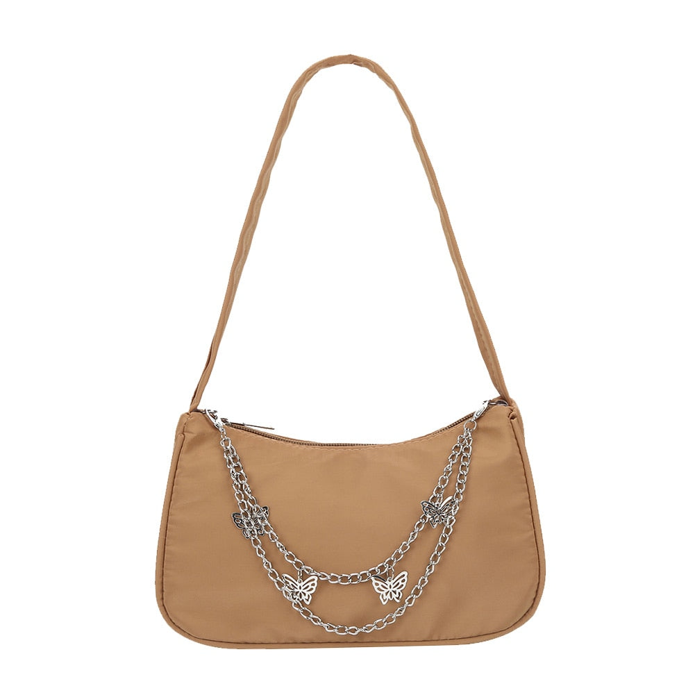 Fashion Women Pure Color Butterfly Chain Shoulder Bag