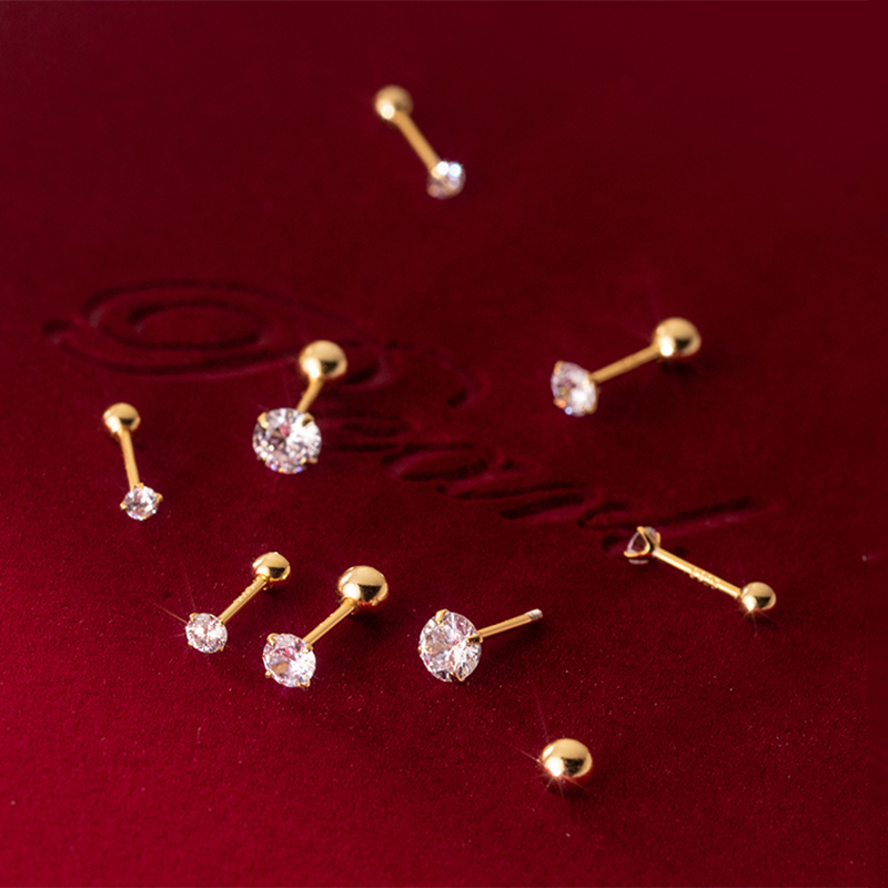 WANTME Luxury Round Zircon Simple Bead Stud Earrings