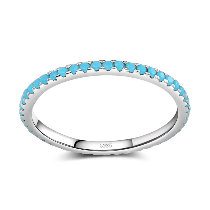 Kinel Tibetan Silver Classic Exquisite Circle Turquoise Charm Stackable Finger Ring