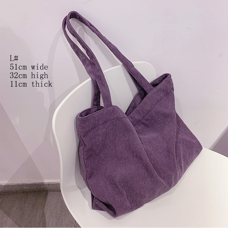 Corduroy Zipper Reusable Thickened Large Capacity Tote Bag