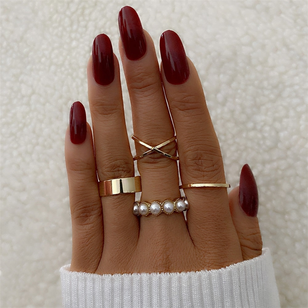 FNIO Bohemian Gold Color Chain Rings Set