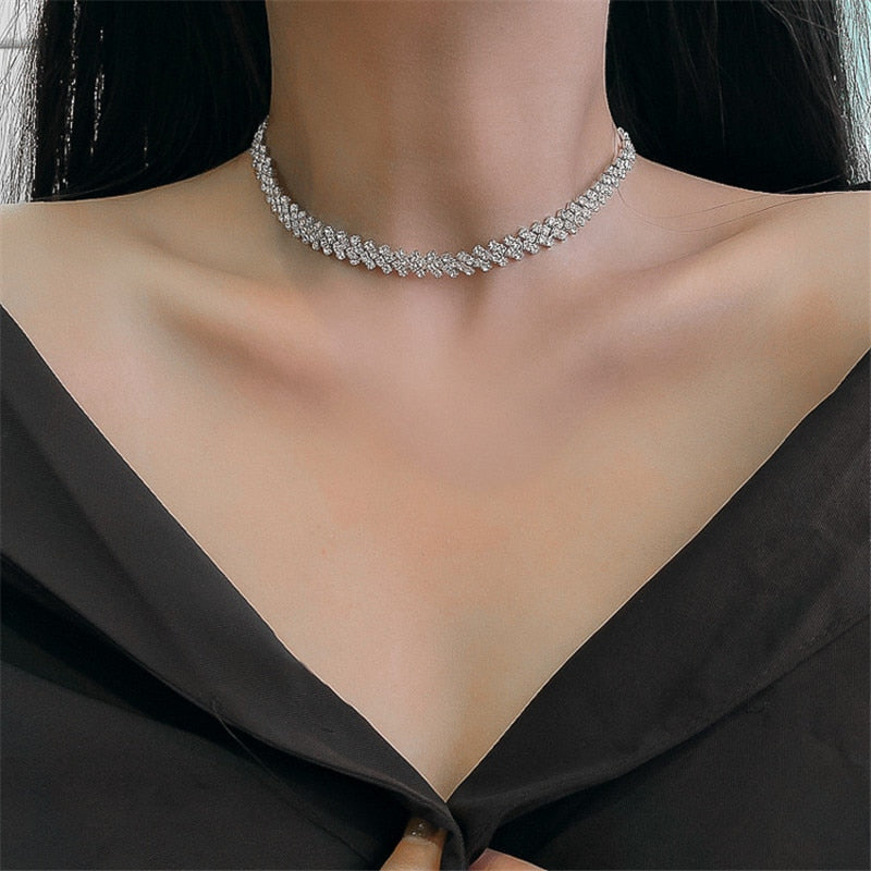 FYUAN Fashion Full Rhinestone Choker Necklace