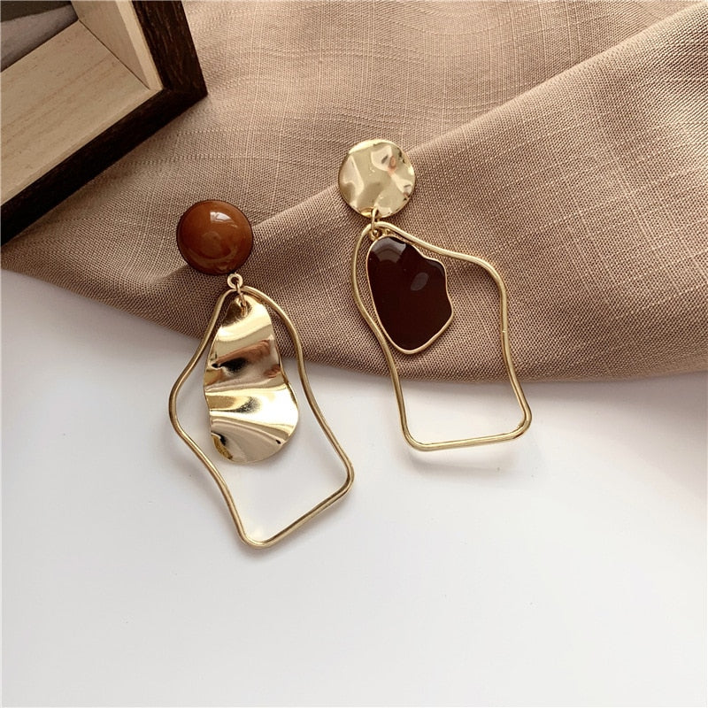 Shell Acetate Geometric Irregular Enamel Stud Earrings
