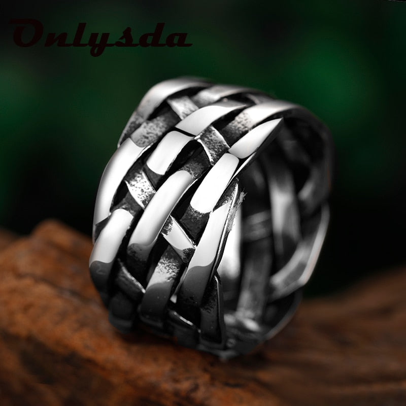 Onlysda Vintage Weave Viking Symbols Stainless Steel Men Ring