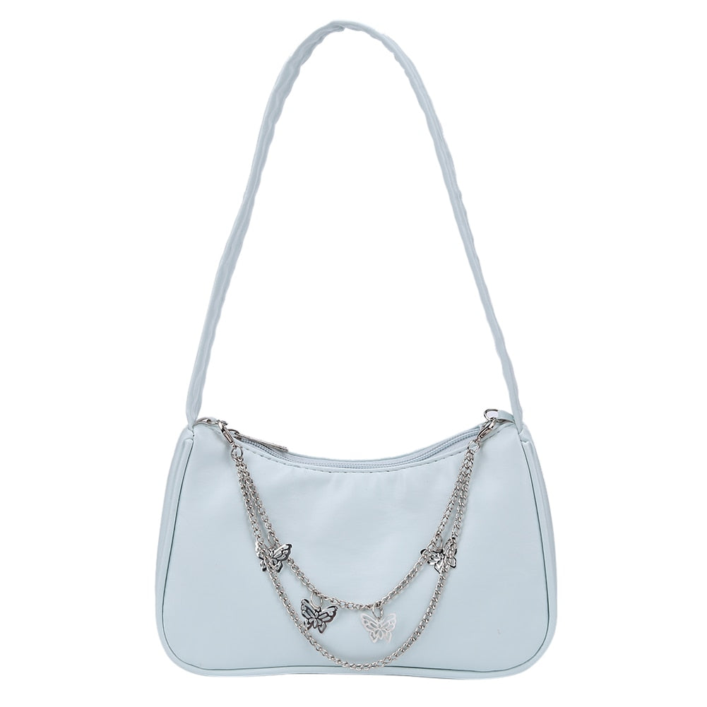 Fashion Women Pure Color Butterfly Chain Shoulder Bag