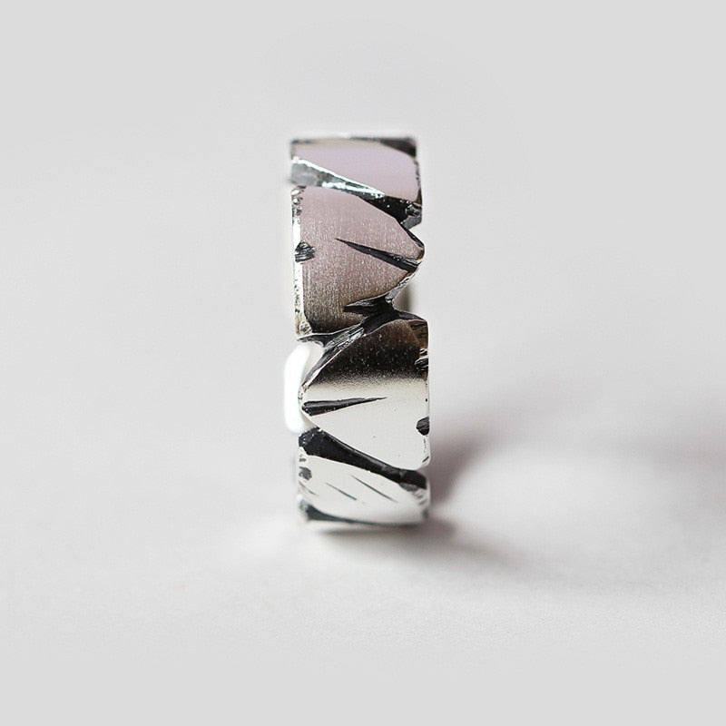 Retro Adjustable Opening Mori Heart Shaped Rock Texture Ring
