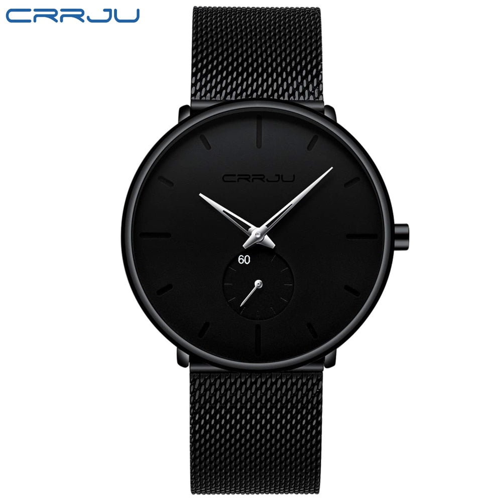 CRRJU Fashion Luxury Slim Mesh Steel Waterproof Mens Watch