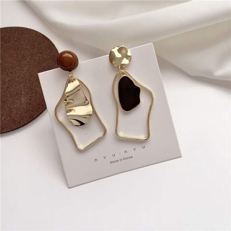 Shell Acetate Geometric Irregular Enamel Stud Earrings
