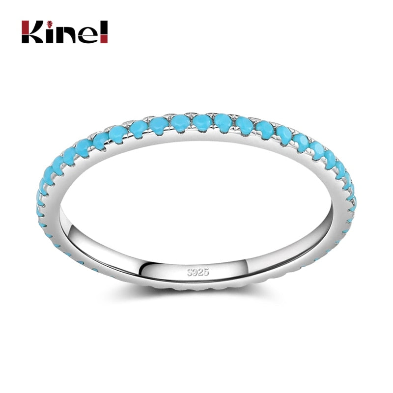 Kinel Tibetan Silver Classic Exquisite Circle Turquoise Charm Stackable Finger Ring