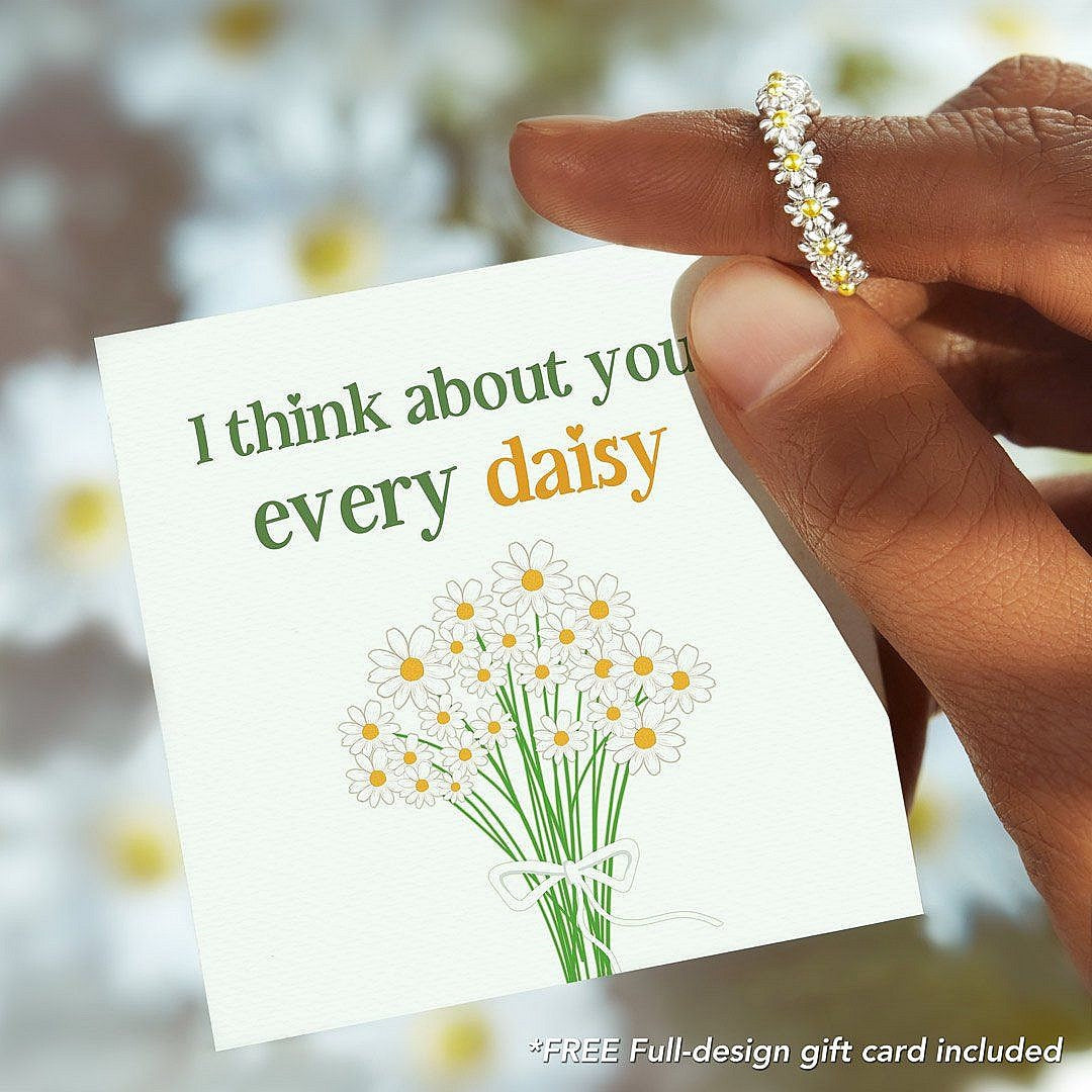 Vintage Daisy Flower Ring Adjustable Open Cuff Ring