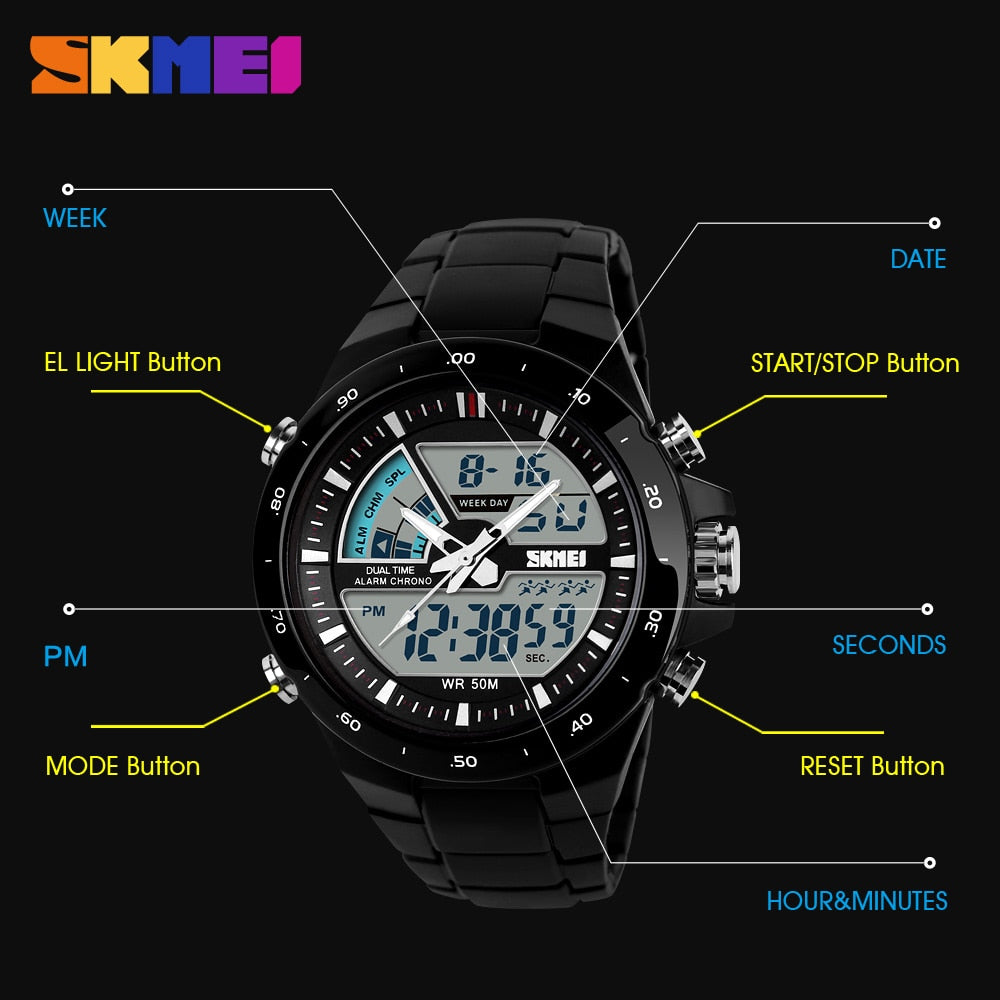 Men Sport Watch Dual Display Top Luxury Brand Men Waterproof