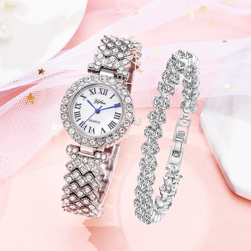 Luxury Women Rose Gold Quartz Diamond Watch