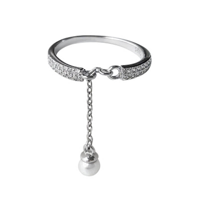 Simulated Pearl Chain Tassel Adjustable Ring