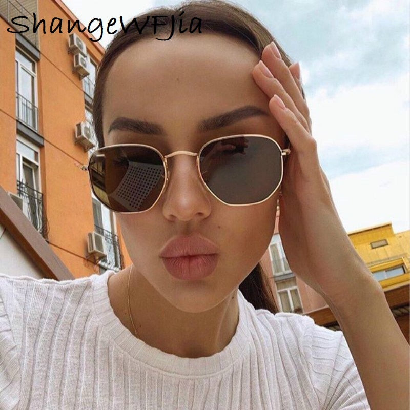 Metal Frame  Hexagon Sun Glasses