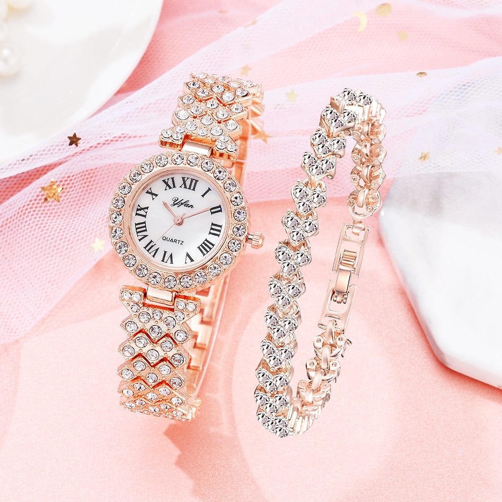 Luxury Women Rose Gold Quartz Diamond Watch