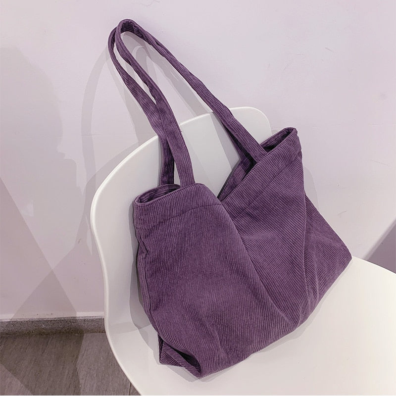 Corduroy Zipper Reusable Thickened Large Capacity Tote Bag