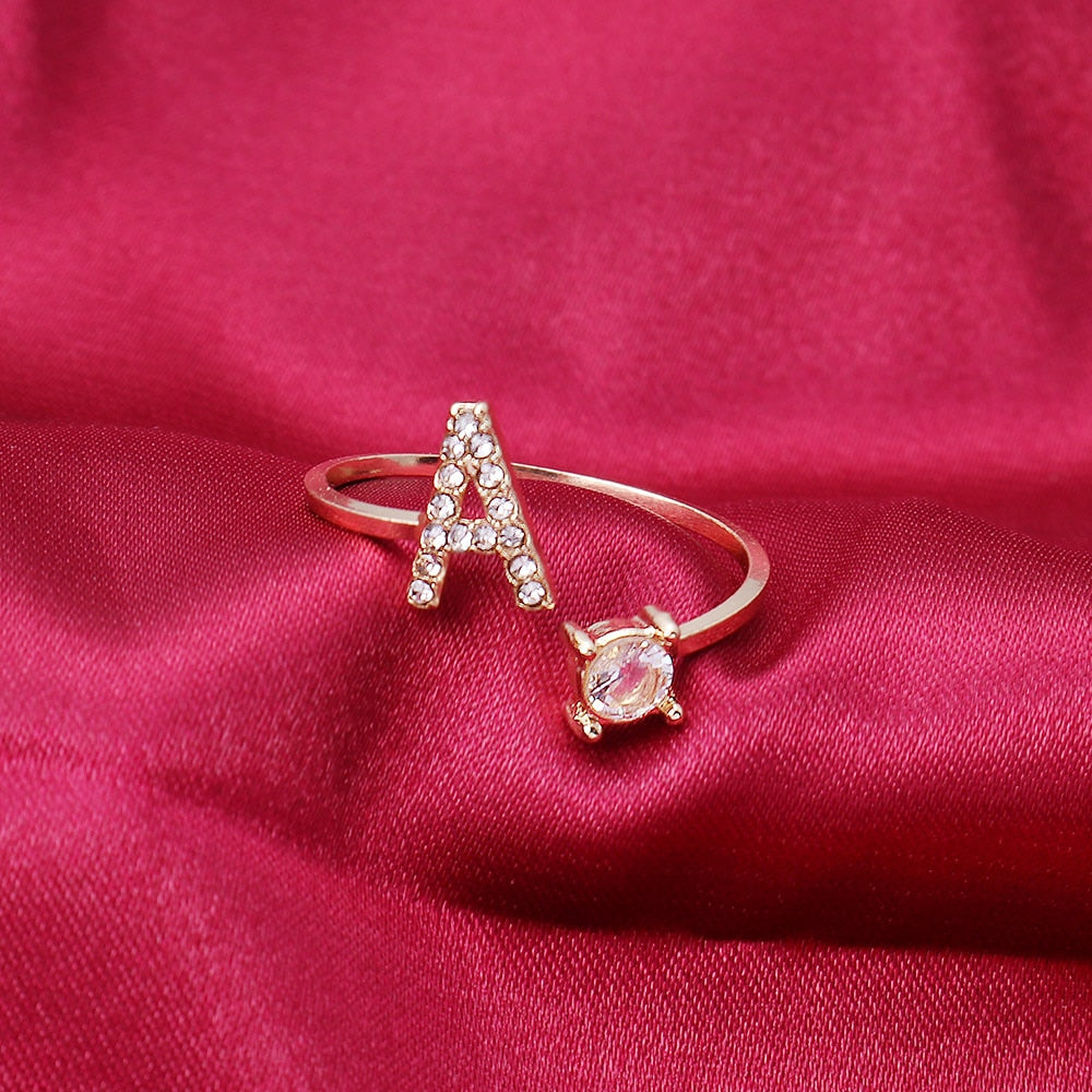 Fashion 26 Initial Letter Silver Color Ring