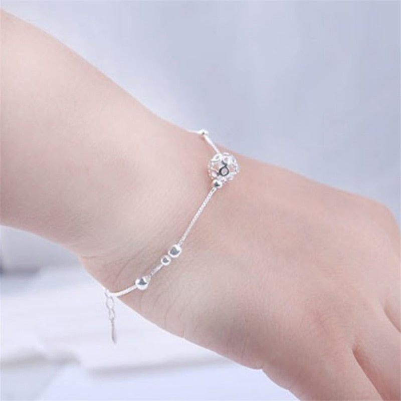 Pure Silver Hollow Bead Chain Bracelet