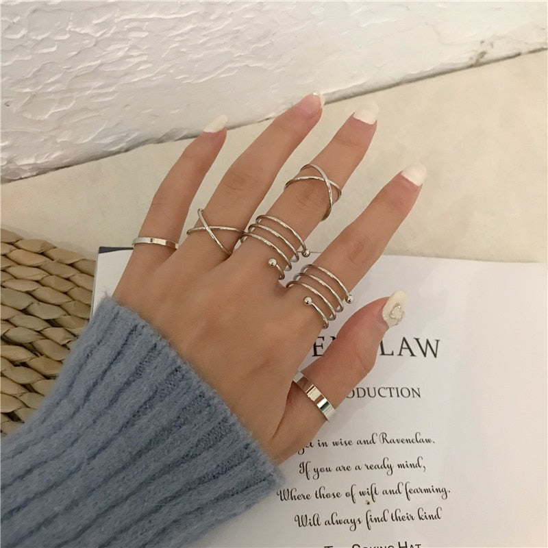 Hollow Heart Ring Set 5PCS Elegant Vintage Adjustable