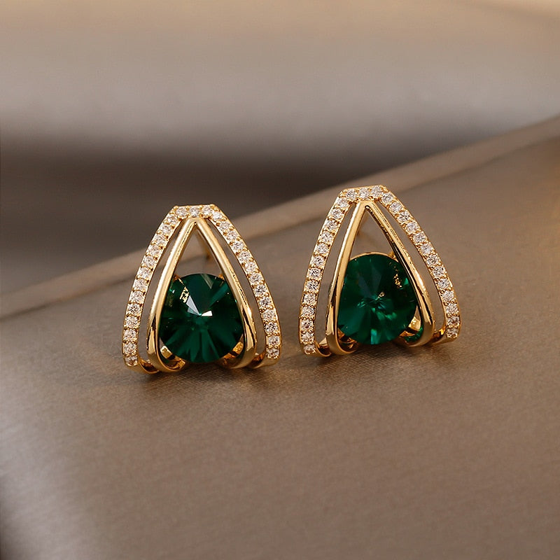 Fashion Shiny Green Rhinestone Pendant Earrings