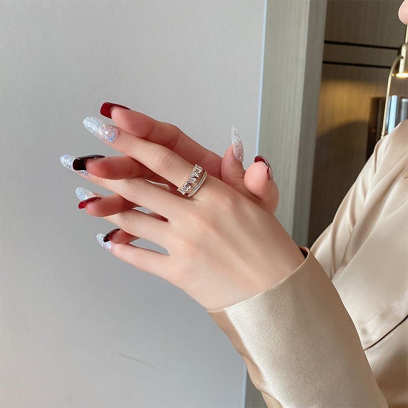 Luxury Zircon Gold Color Double Student Open Rings