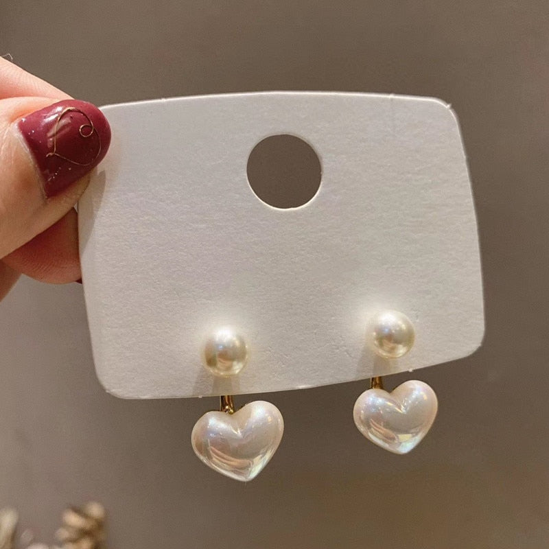 Contracted Heart Pearl Earrings For Women