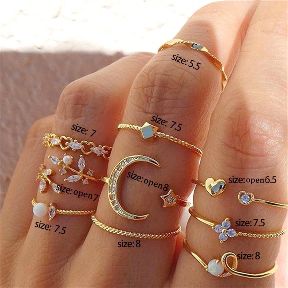 FNIO Bohemian Gold Color Chain Rings Set
