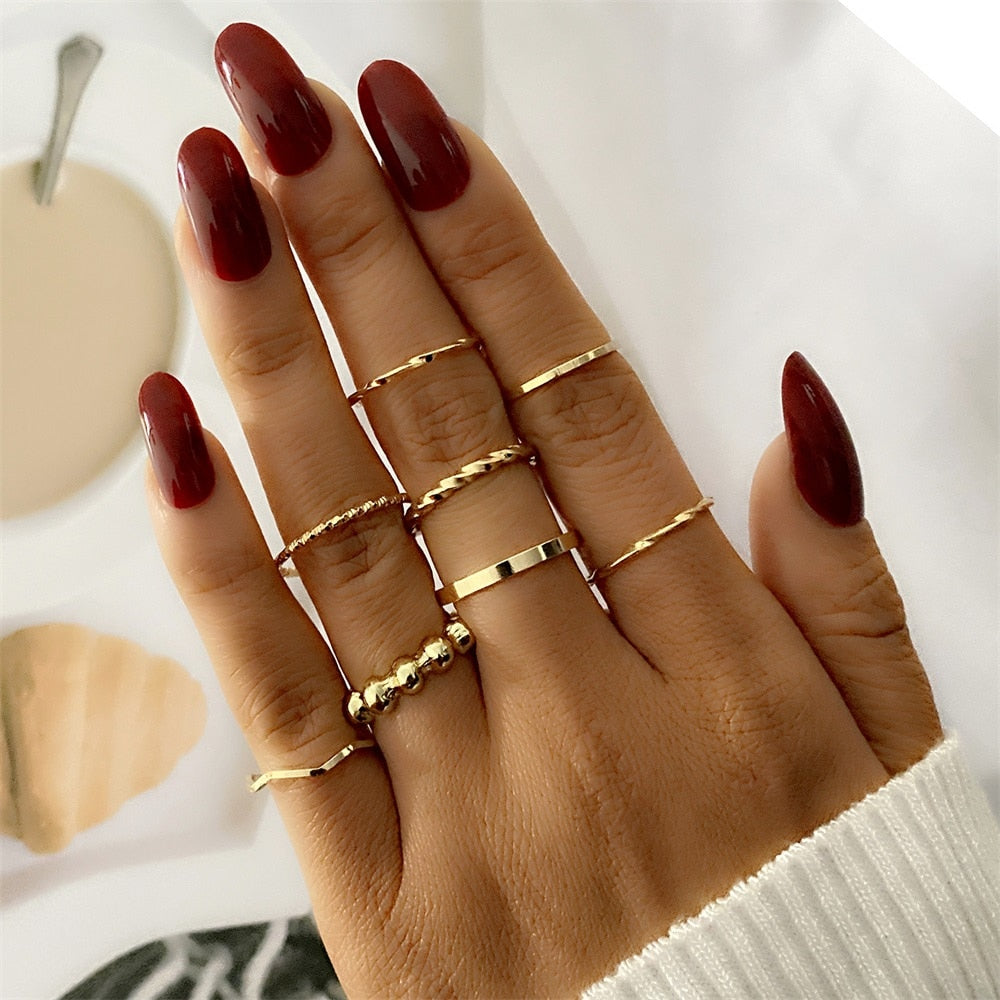 FNIO Bohemian Gold Color Chain Rings Set
