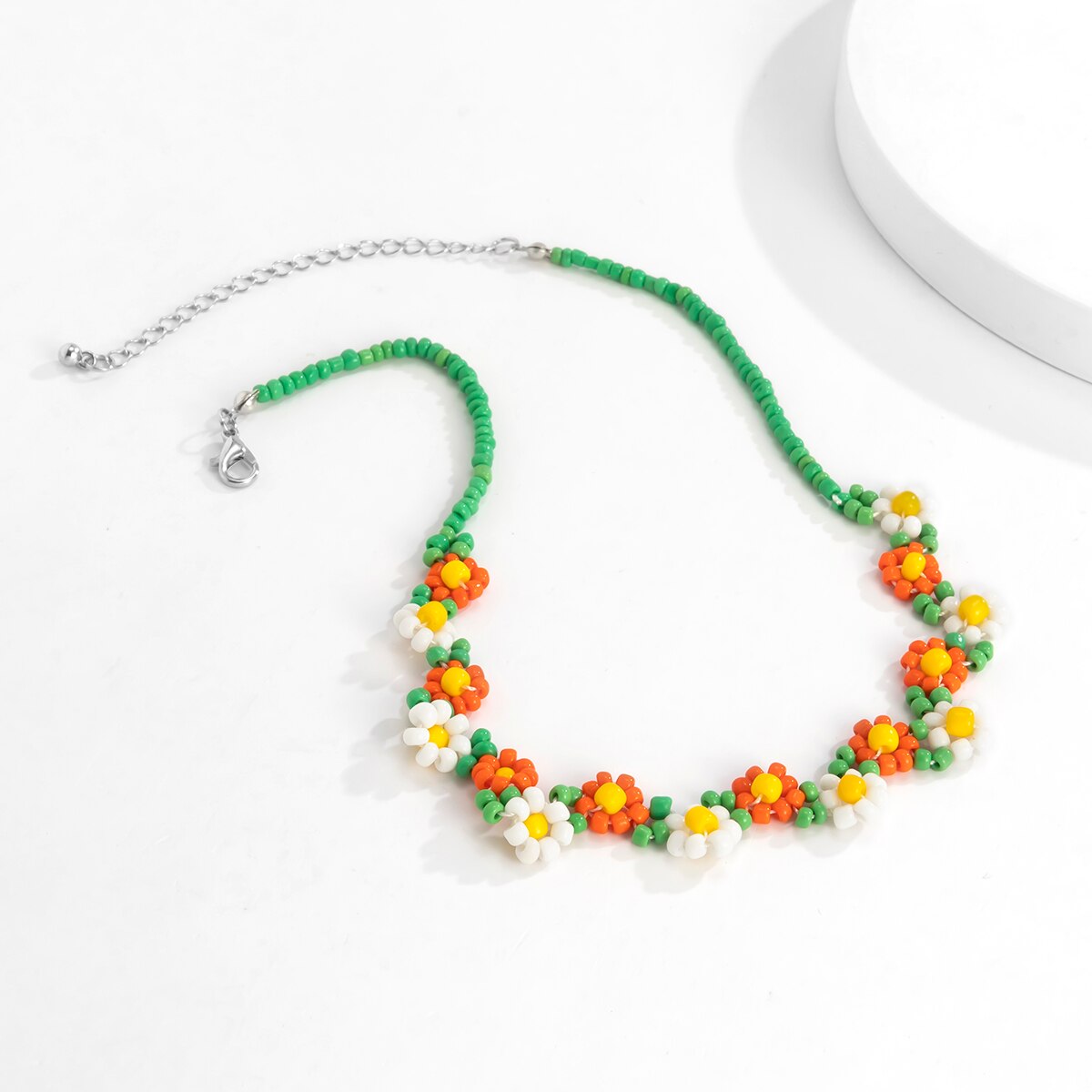 Salircon Trend Bohemia Rainbow Color Seed Beads Chain Choker Necklace