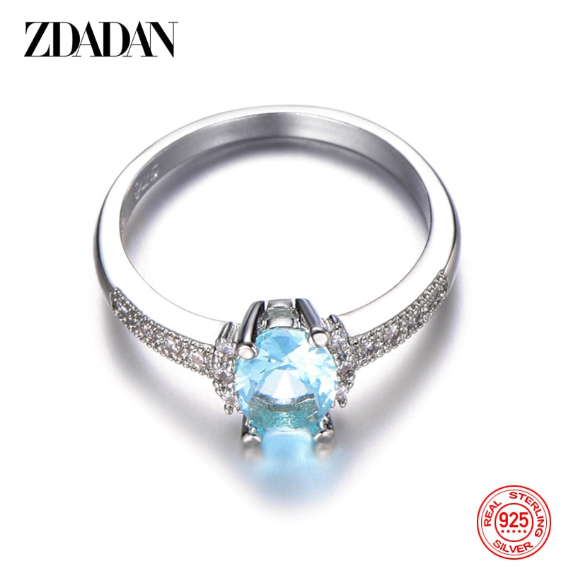 ZDADAN 925 Sterling Silver Charm Aquamarine Ring