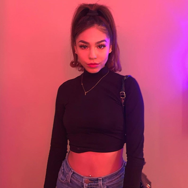 Women Sexy Open Back T-shirt Long Sleeve Cropped Top