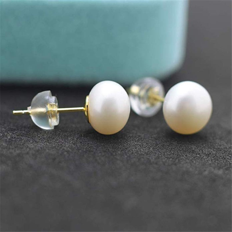 Dainashi High Quality 8-9mm Bread Round Pearl Stud Earrings
