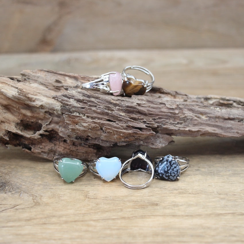 Heart Gems Stone Quartz Adjustable Ring