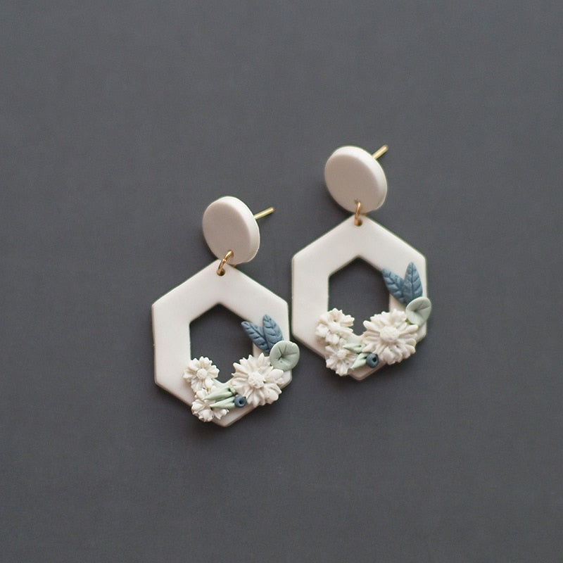 Handmade Molded Irregular Floral Multi Colors Earring