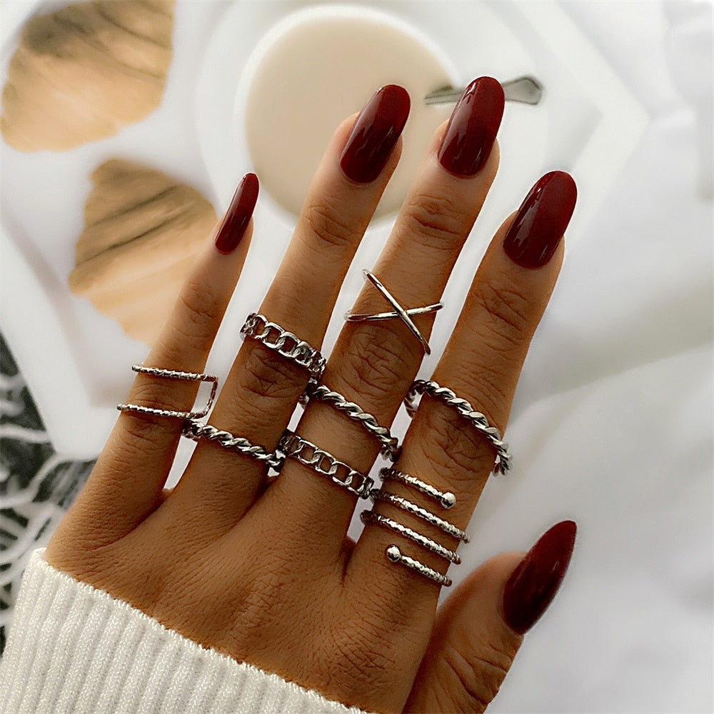 FNIO Bohemian Gold Color Chain Rings Set