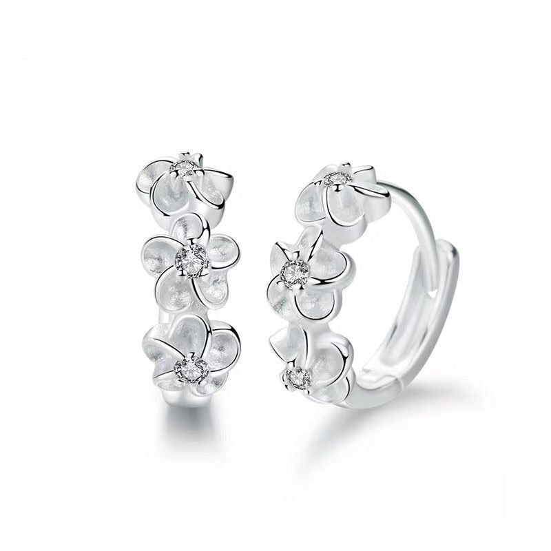 Sterling Silver Small Flower Round Earrings