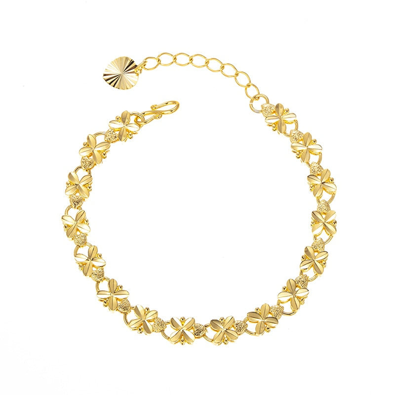 Fashion Gold 6mm Four-leaf clover gold bracelet